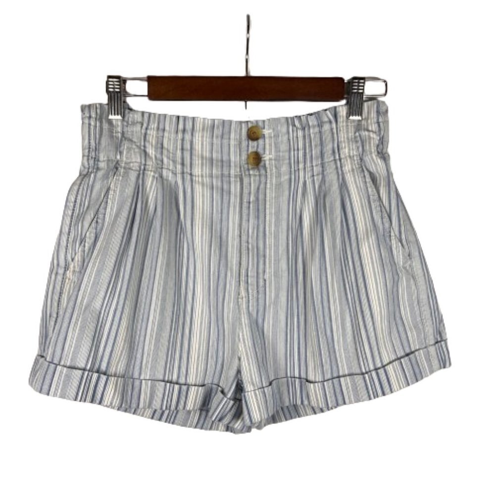 American Eagle Womens Paperbag Shorts Size 8 Blue Stripe Y2K Preppy Coastal